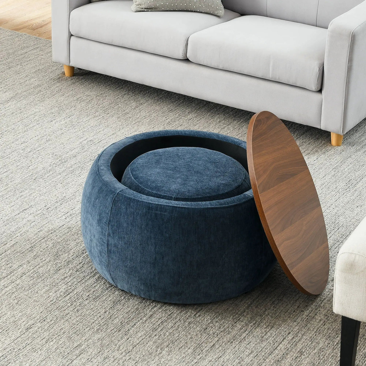 Round Storage Ottoman, 2 In 1 Function, End Table And Ottoman by Unique Piece Furniture