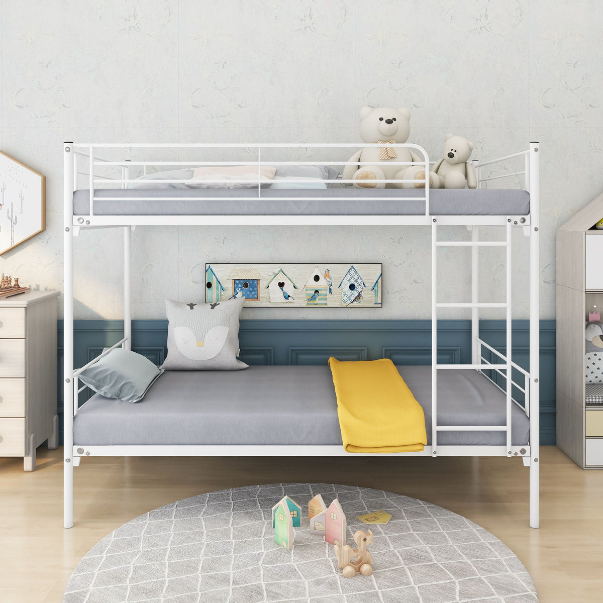 Twin Over Twin Metal Bunk Bed with Ladder - Space Saving Design, photo 5 of 18