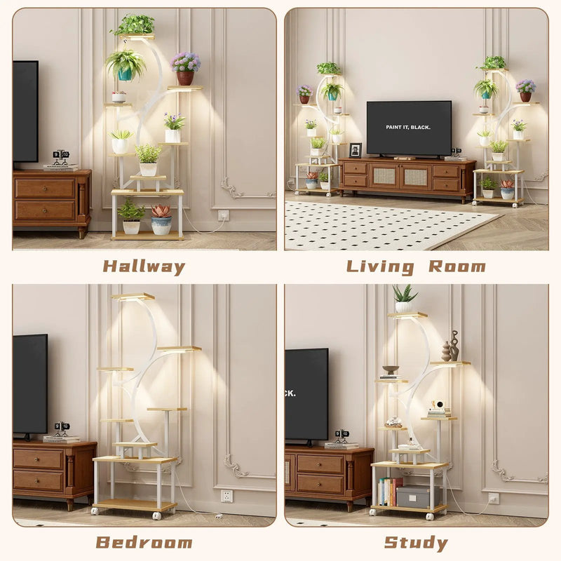 Indoor Plant Stand with Grow Lights - 62" Tall, 8 Tiered Shelf by HouseOfZazla