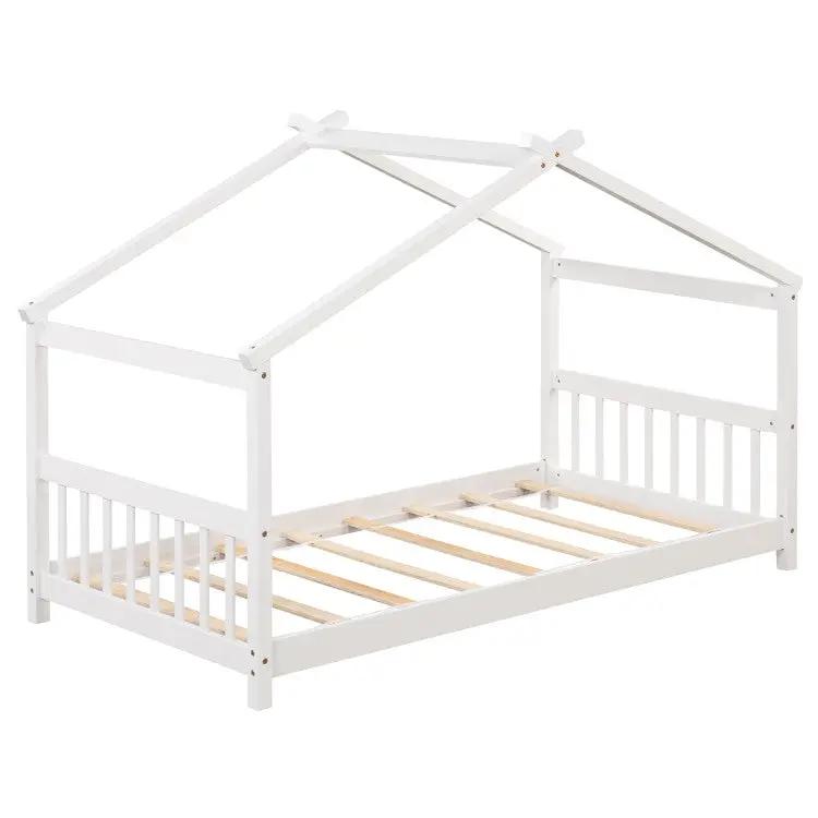 3-Piece Kid’s Room Bundle: Twin Size Wooden House Bed + Kid's Table and Chairs Set + Kids 2-Shelf Bookcase by DirectDeals