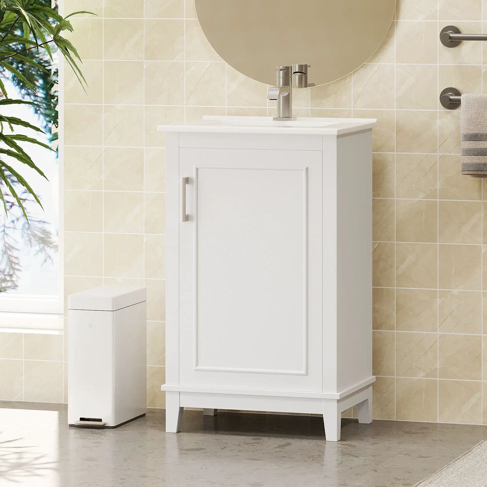 Modern Small Bathroom Vanity Cabinet With Ceramic Basin, Ample Storage, 1 Soft Close Door by HouseOfZazla