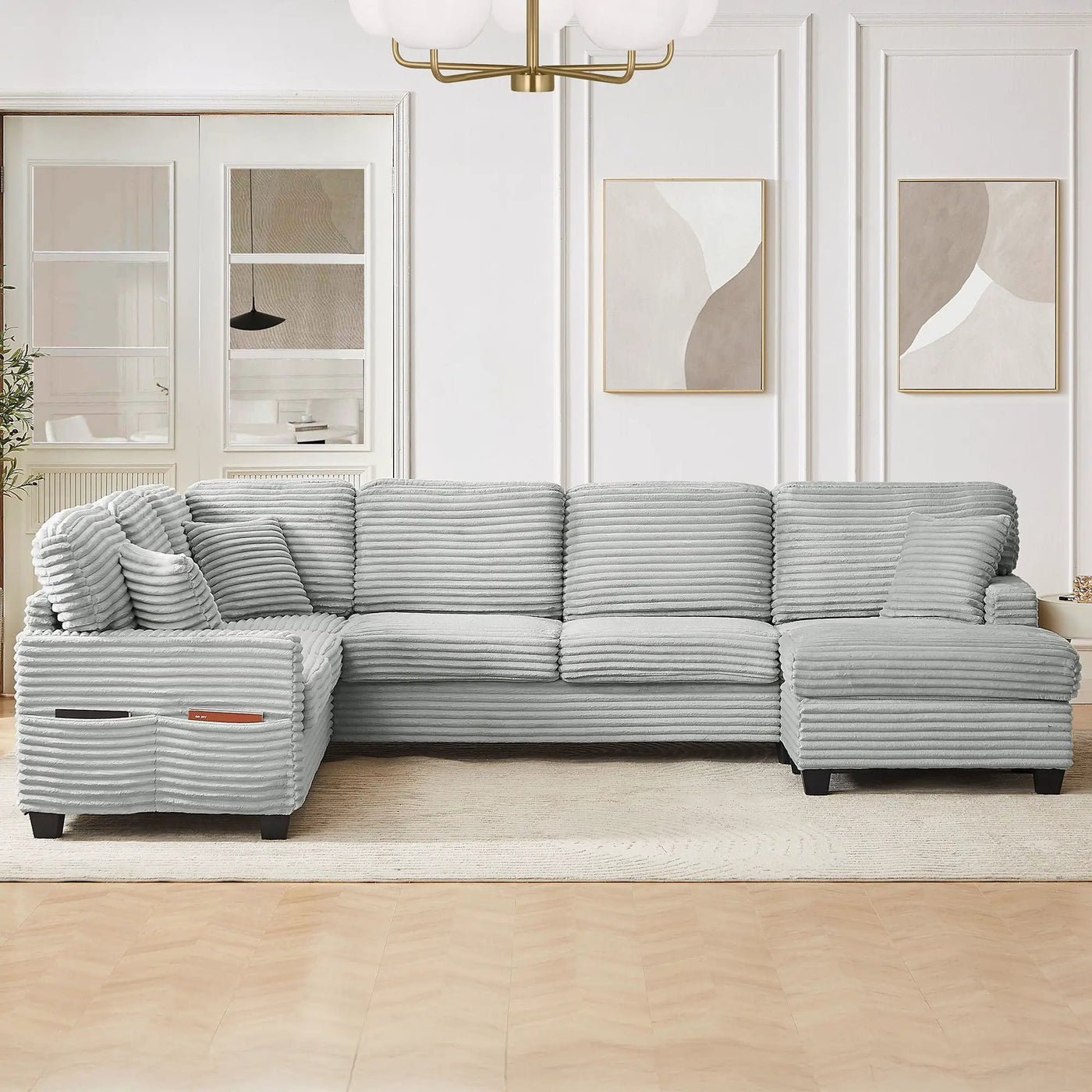 Upholstered U-Shaped Sectional Sofa With Movable Ottoman And Side Storage Pockets by Unique Piece Furniture