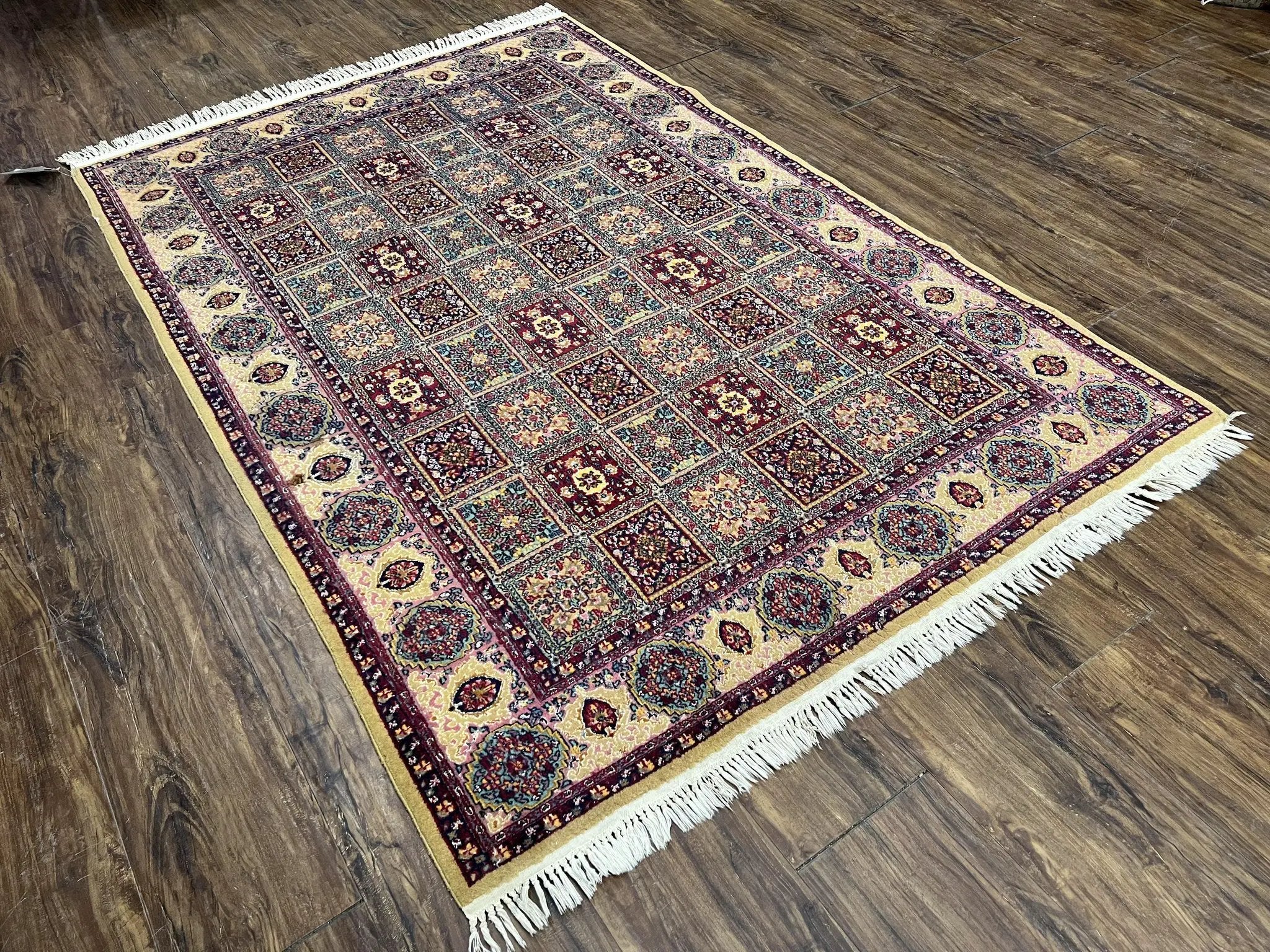 Indo Persian Silk Rug 4x6, Panel Design, Small Flowers, Hand Knotted, Fine Weave, Oriental Carpet 4 x 6, Vintage Area Rug, Beautiful Rug by Jewel Rugs
