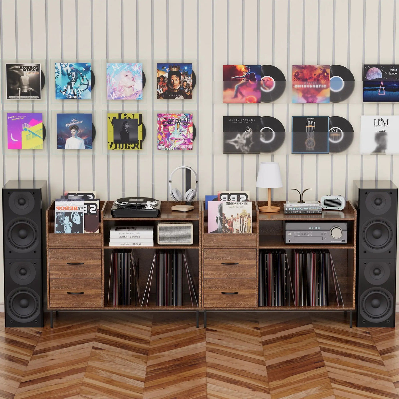 Eco-Friendly Vinyl Record Player Stand With Flip-Top Storage, Media Console With Dual Outlets And Dustproof Drawers by HouseOfZazla