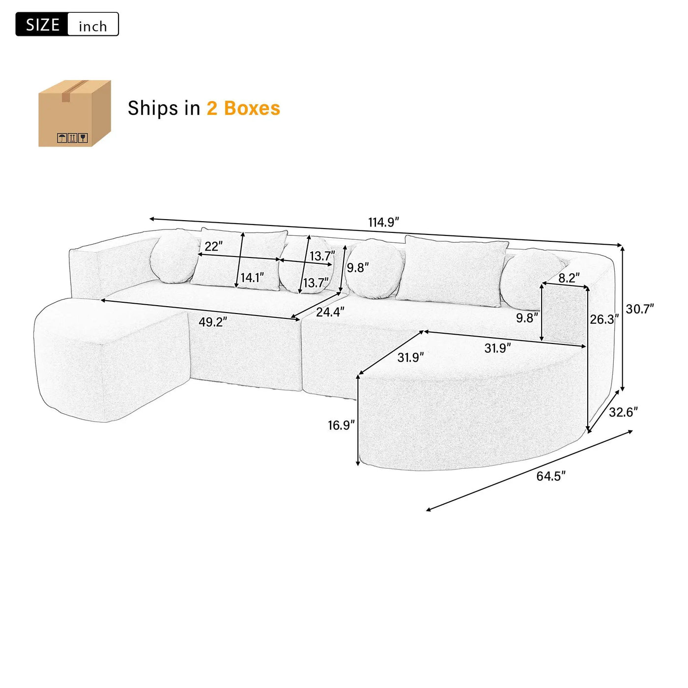 Boneless - Couch Modular Sectional Sofa With Deep Seating And Curved Design by Unique Piece Furniture