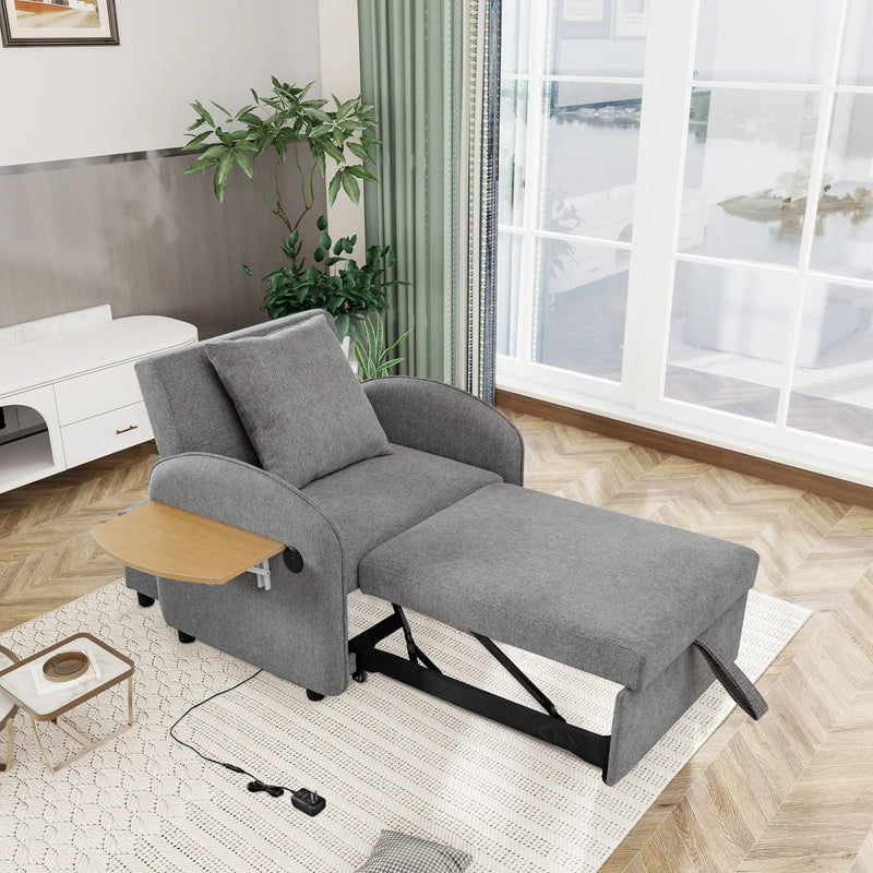 Convertible Single Chair Bed 3 In 1 Sofa With Computer Board And USB Ports - Gray by HouseOfZazla
