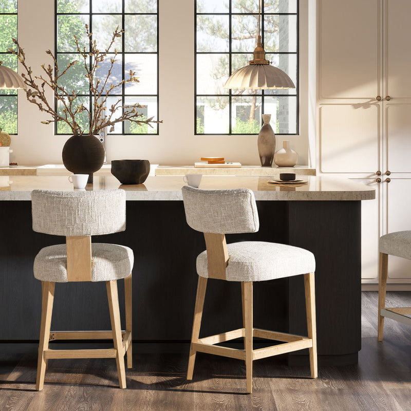 Round Arched Upholstered Counter Stool Set with Open Back - Travertine Beige, photo 3 of 11