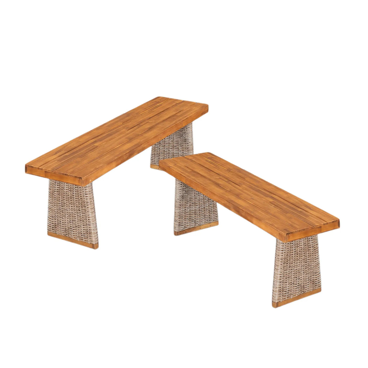 Outdoor Acacia Wood Bench Set of 2 with Teak Finish by HouseOfZazla