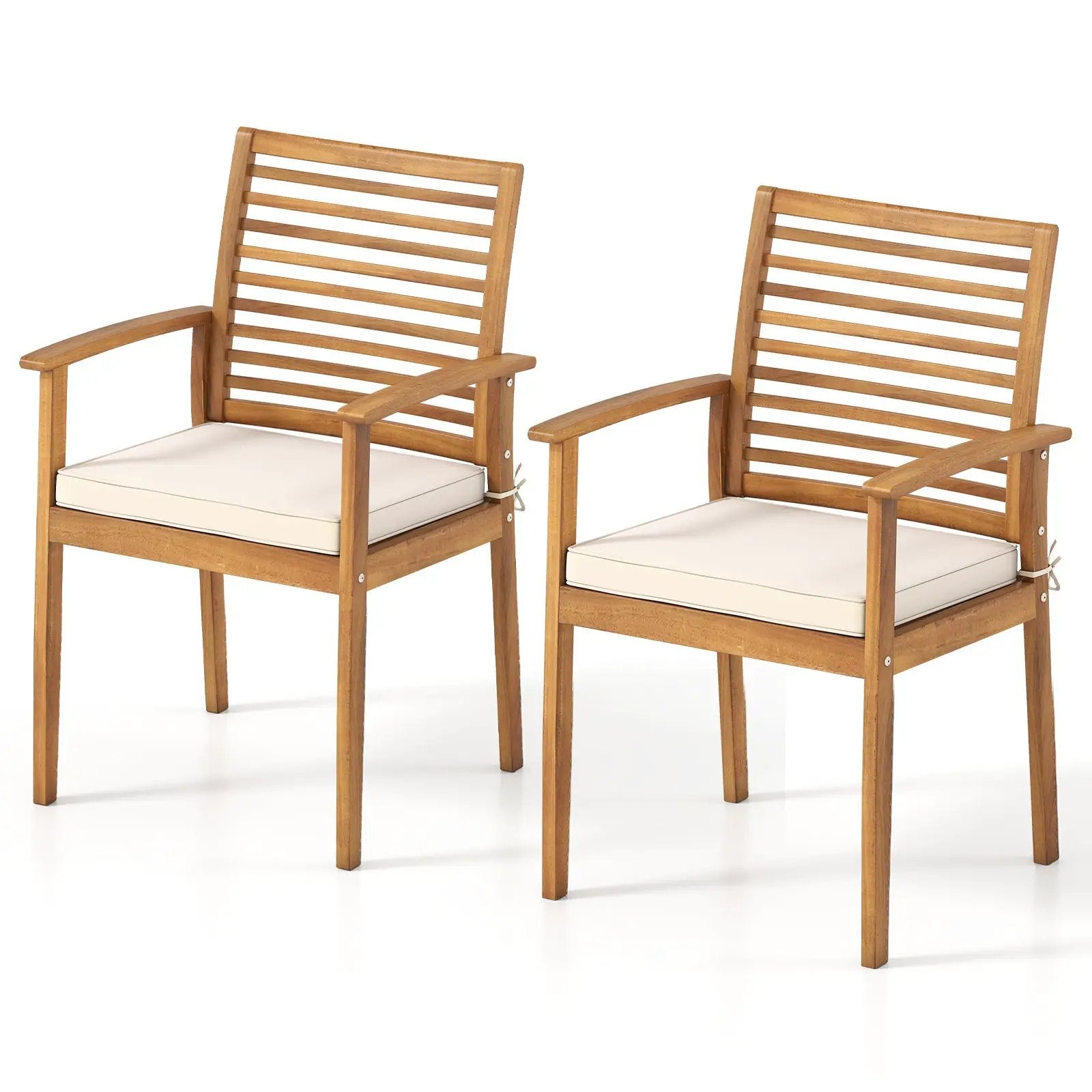 Outdoor Patio Dining Chairs Set of 2 with Removable Padded Cushion and Slatted Backrest-Beige by DirectDeals