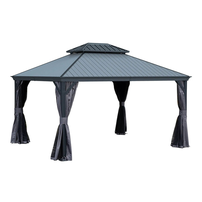 12'x14' Hardtop Gazebo with Resin Roof and Drainage Gutters by HouseOfZazla