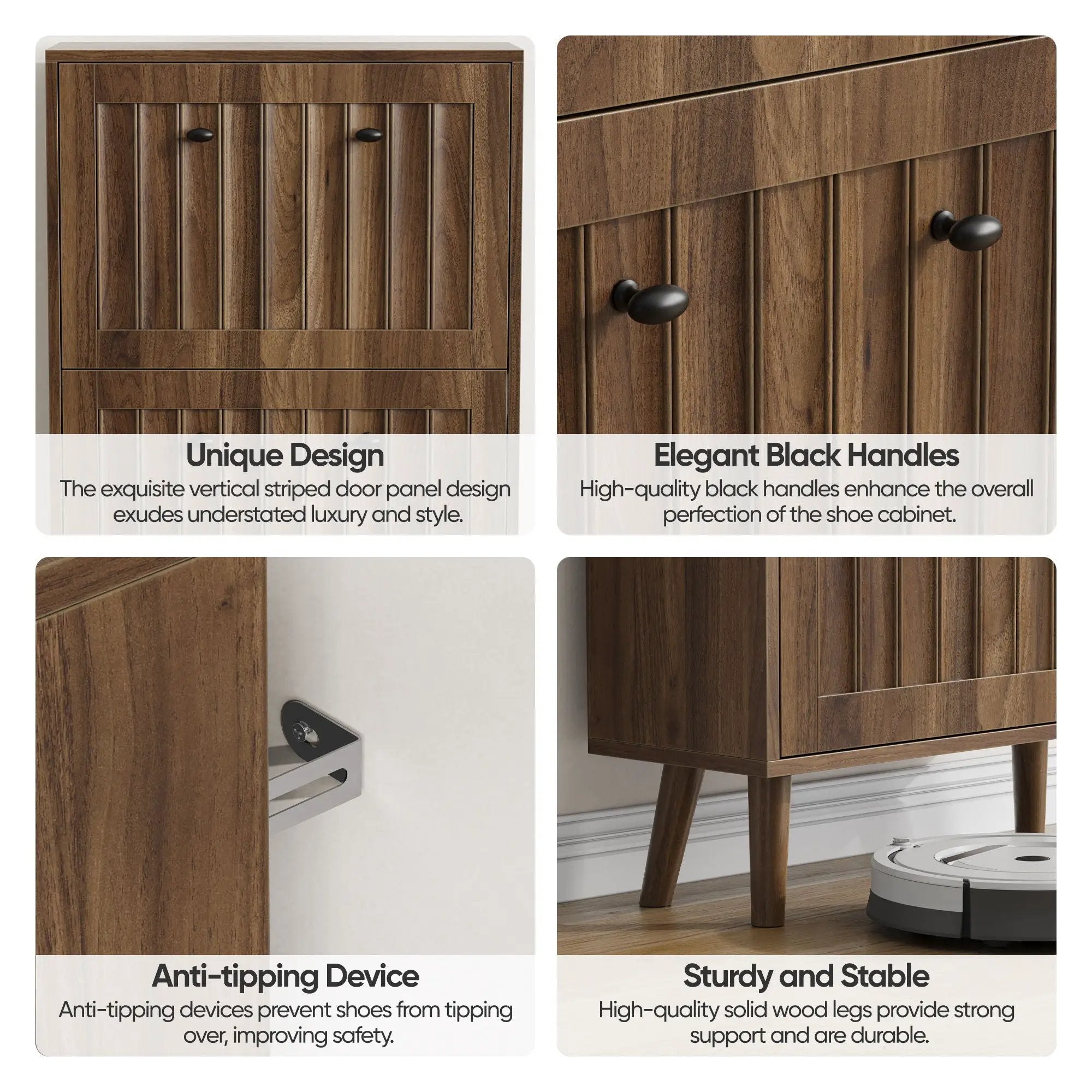 Shoe Cabinet, Upright Storage Unit - Walnut by Unique Piece Furniture
