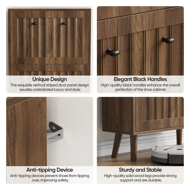 Shoe Cabinet, Upright Storage Unit - Walnut by Unique Piece Furniture