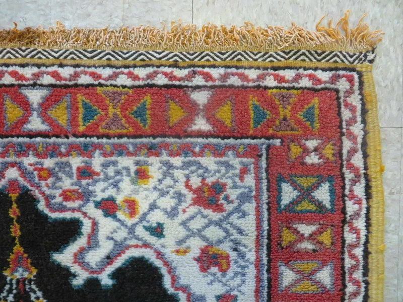 Antique Moroccan Runner Rug 3x7, Moroccan Prayer Rug, Double Mehrab Prayer Arches, Black and Red, Hand-Knotted Wool Carpet, Hallway Rug Nice by Jewel Rugs