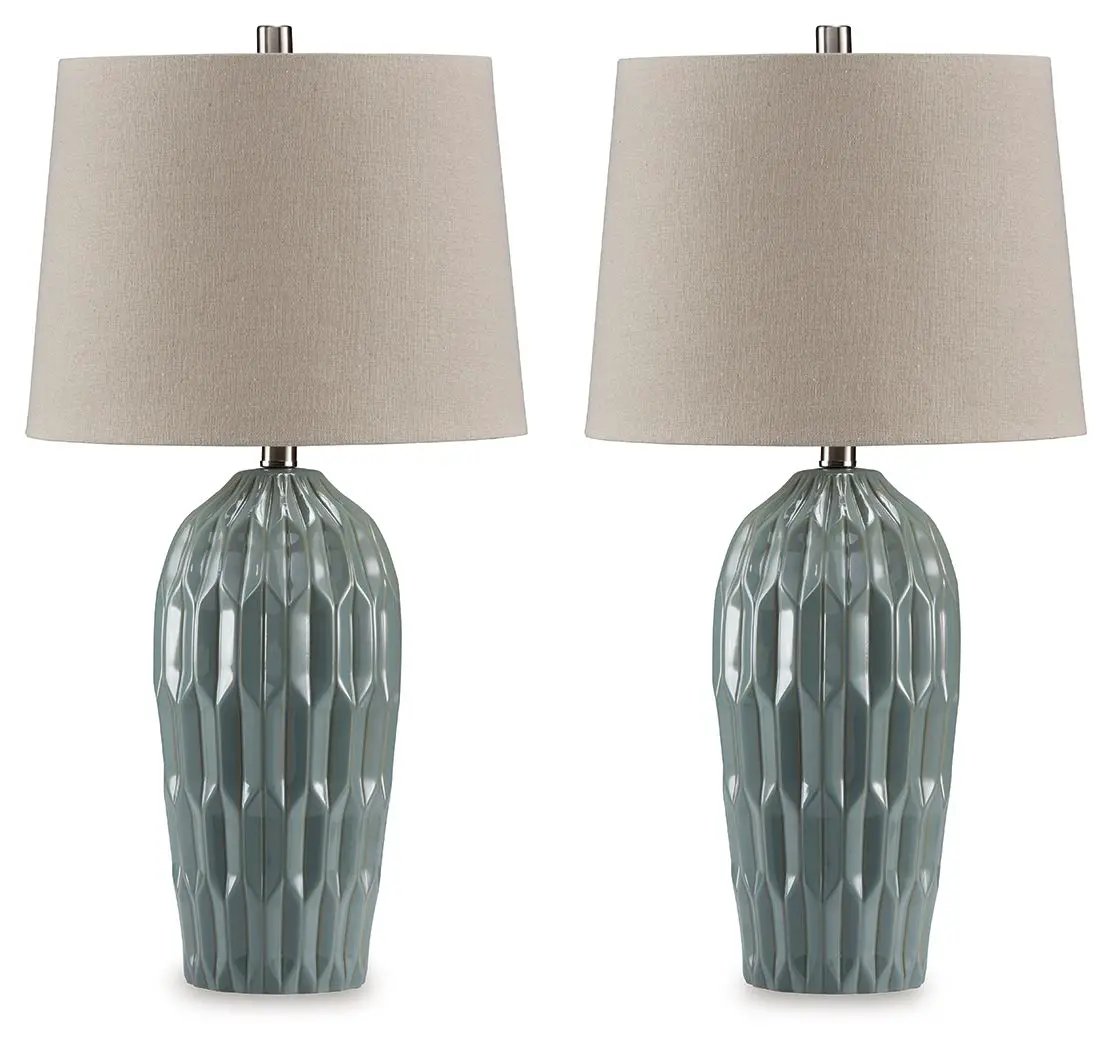 Hadbury - Ceramic Table Lamp (Set of 2) - Pale Blue / Teal by Unique Piece Furniture