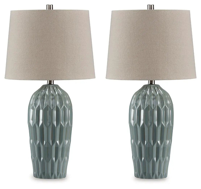 Hadbury - Ceramic Table Lamp (Set of 2) - Pale Blue / Teal by Unique Piece Furniture