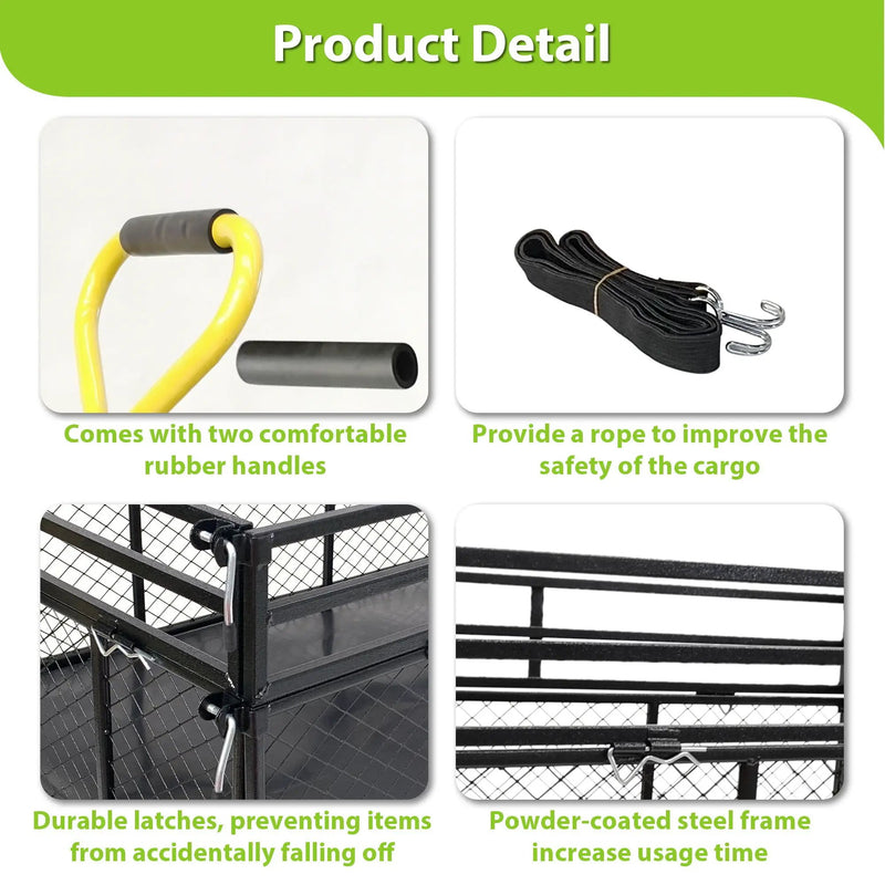 Steel Garden Cart, Heavy Duty 1400 Lbs Capacity, With Removable Mesh Sides To Convert Into Flatbed, Utility Metal Wagon With 2-In-1 Handle And 16 In Tires, Perfect For Garden, Farm, Yard - Black by HouseOfZazla