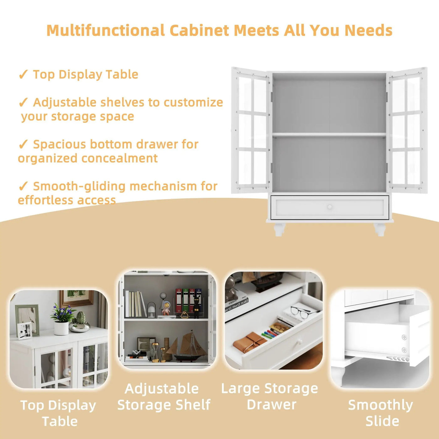 Minimalist Buffet Cabinet With Double Glass Doors And Drawer by HouseOfZazla