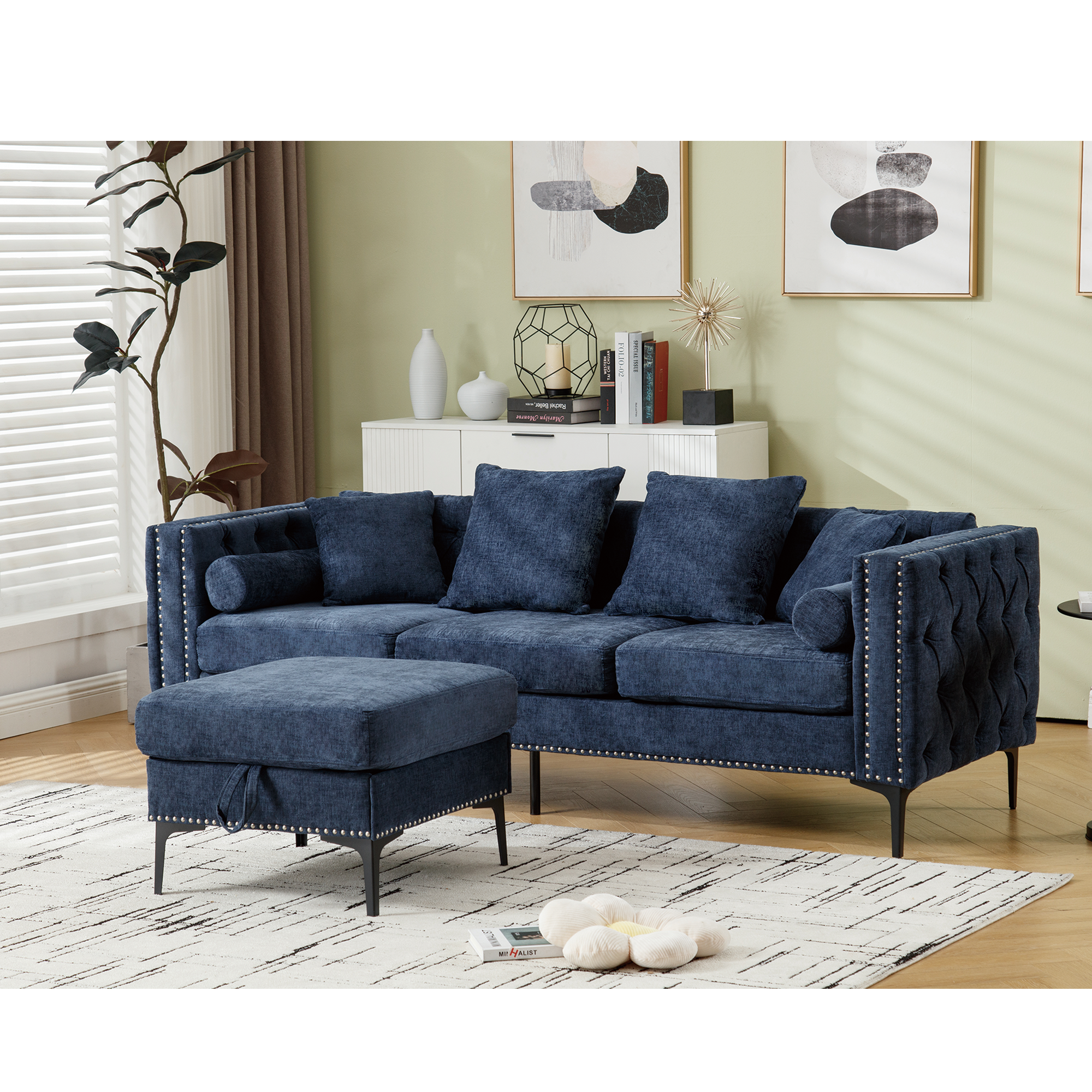 L Shaped Sectional Convertible Sofa with Storage Ottoman and Modern Tufted style by BLAKHOM