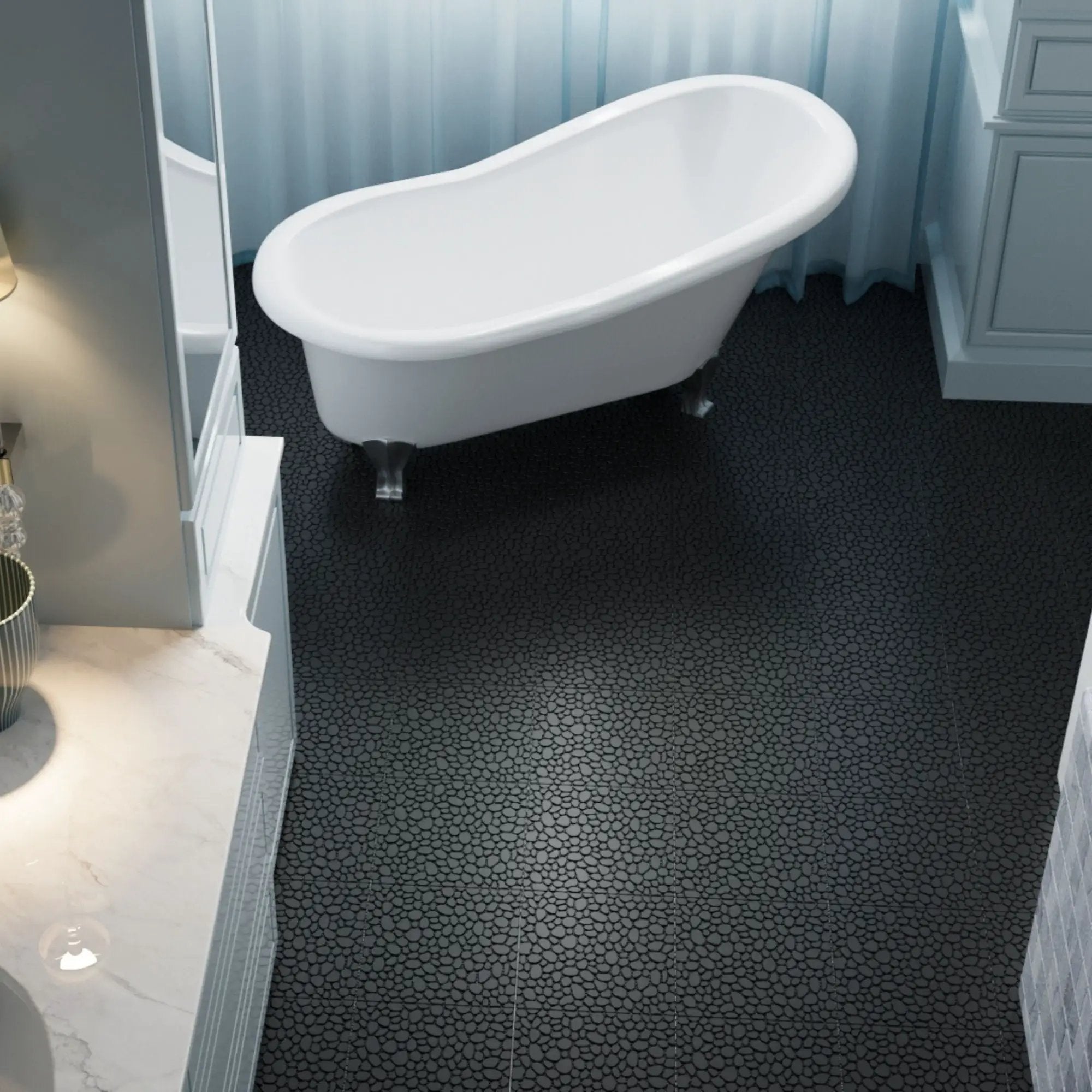 Interlocking Deck Tiles Plastic Waterproof Outdoor All Weather Anti-Slip Bathroom Shower Balcony Porch Strong Weight Capacity Upto 440 Lbs, Pebble Stone Pattern by HouseOfZazla