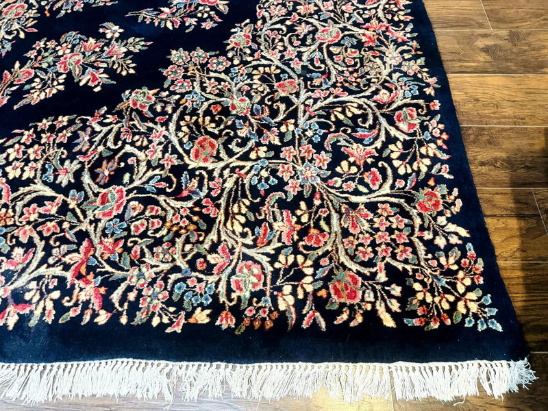 Antique Persian Kerman Rug 10x13, Navy Blue Floral Carpet, Fine 270 KPSI by Jewel Rugs
