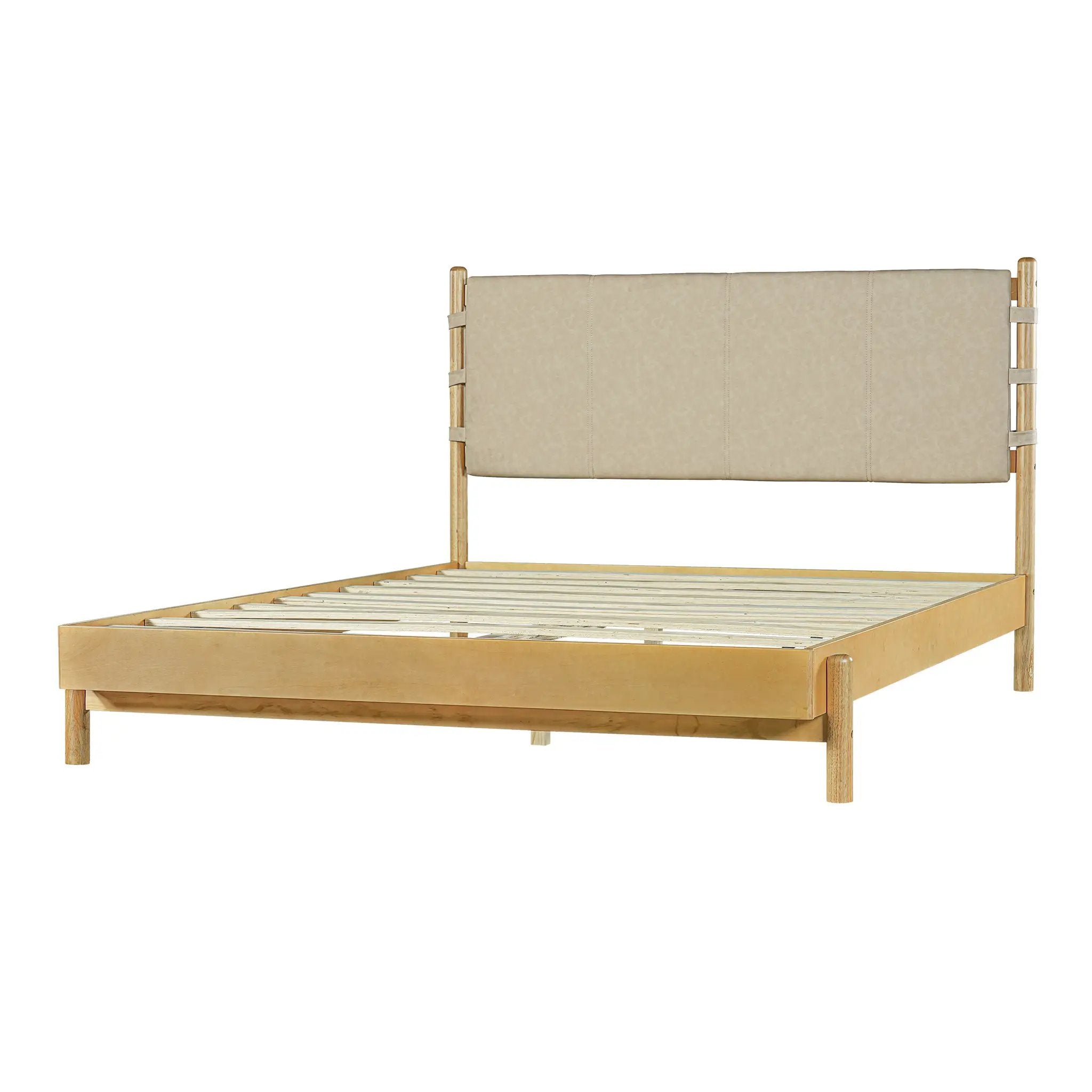 Premium Rubber Wood Platform Bed Frame, Queen Size with Headboard by HouseOfZazla