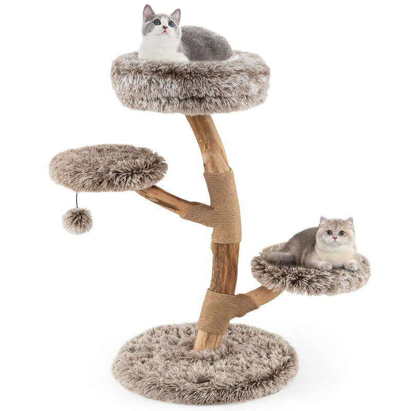 Cat Tree Solid Pear Wood with Perch and Natural Jute Scratching Posts-Brown by DirectDeals