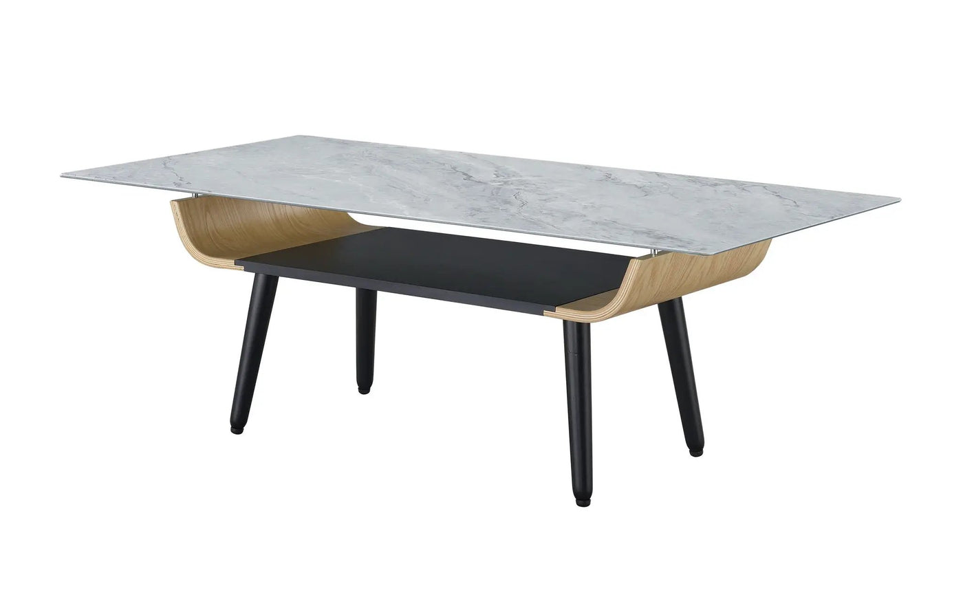 Landon - Coffee Table With Glass Marble Texture Top And Bent Wood Design by HouseOfZazla