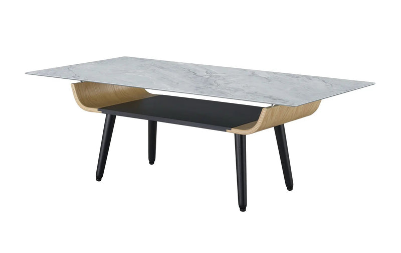 Landon - Coffee Table With Glass Marble Texture Top And Bent Wood Design by Unique Piece Furniture