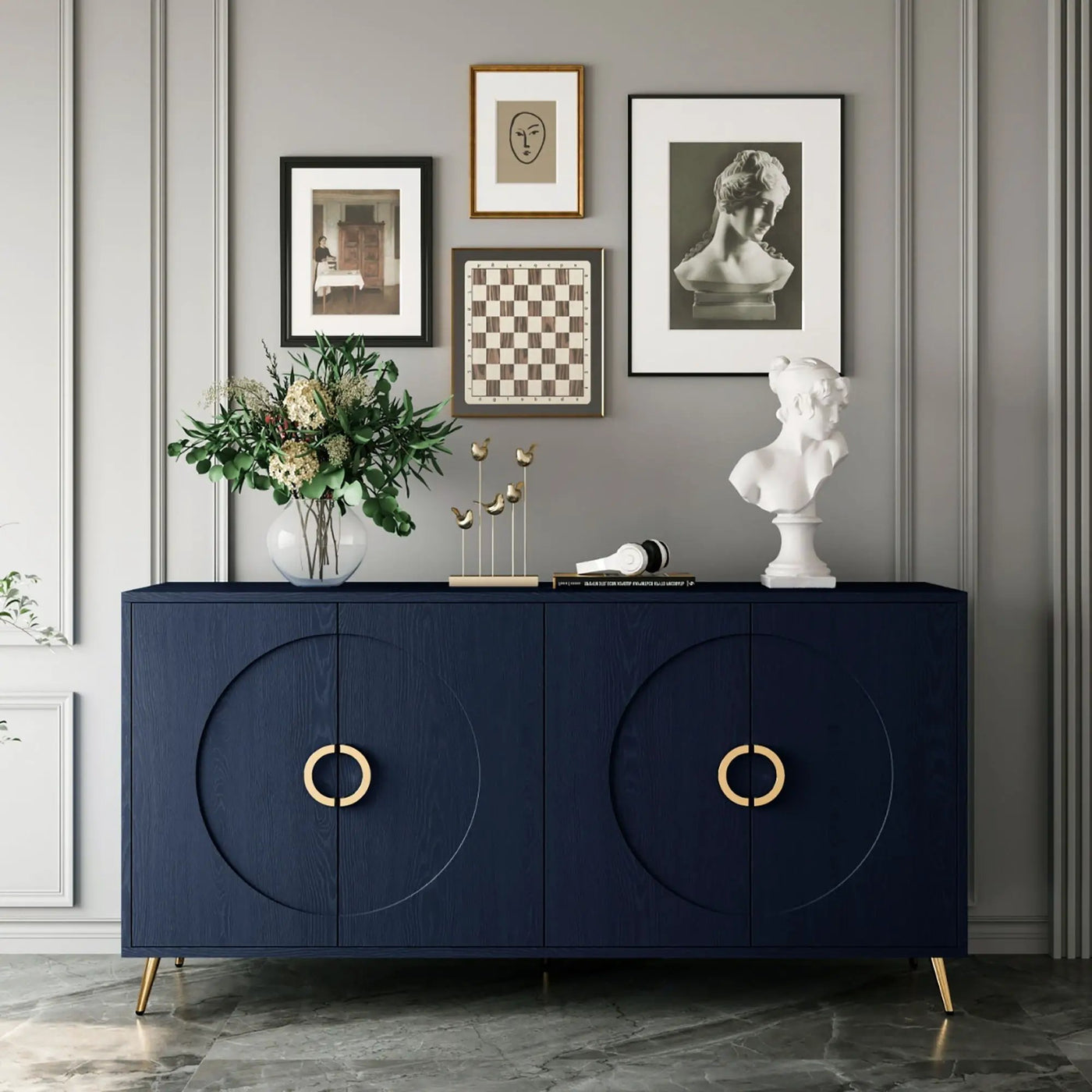 Modern Lacquered 4 Door Wooden Cabinet Sideboard Buffet Server Cabinet Storage Cabinet, For Living Room, Entryway, Hallway, Office, Kitchen And Dining Room by HouseOfZazla