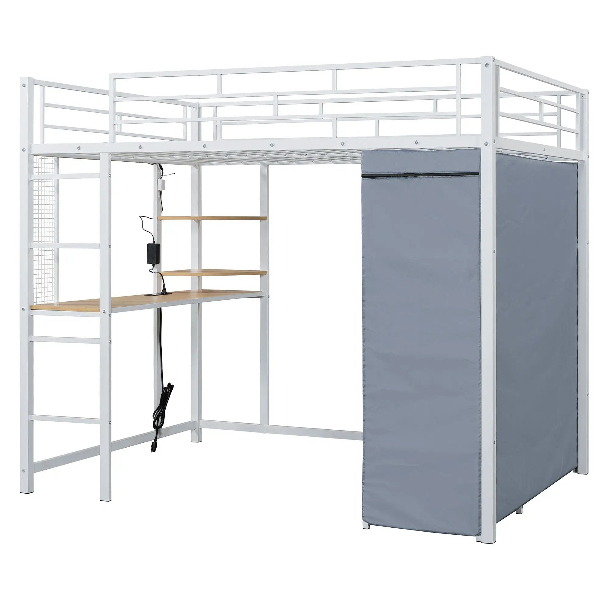 Loft Bed With Desk, Shelves, Power Outlet, LED Light And Wardrobe by HouseOfZazla