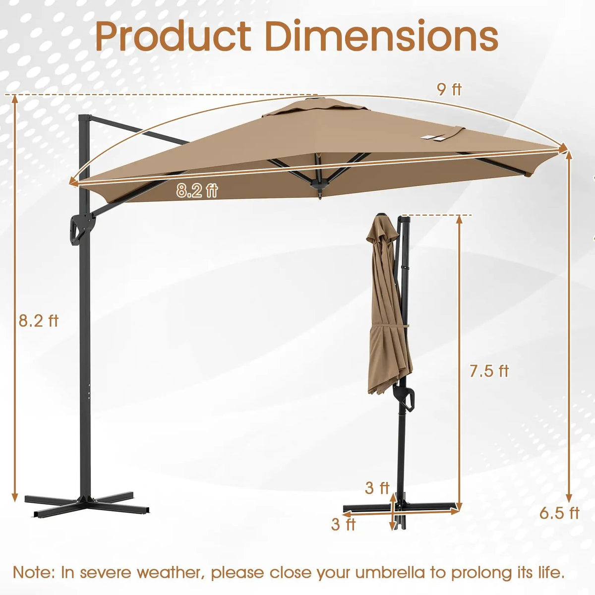 9 FT Cantilever Patio Umbrella with Vented Top and Sun-Protective Canopy by DirectDeals