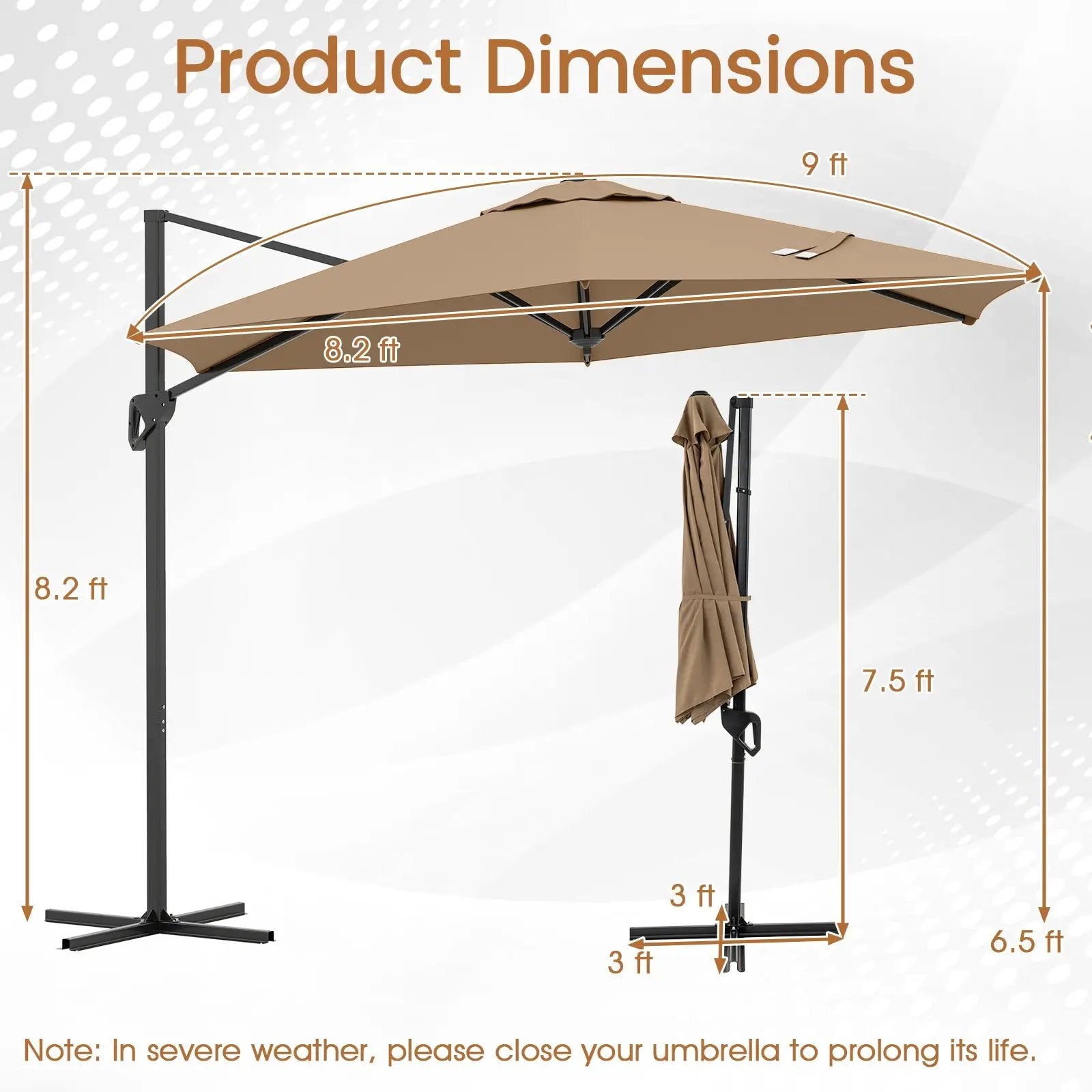 9 FT Cantilever Patio Umbrella with Vented Top and Sun-Protective Canopy by DirectDeals