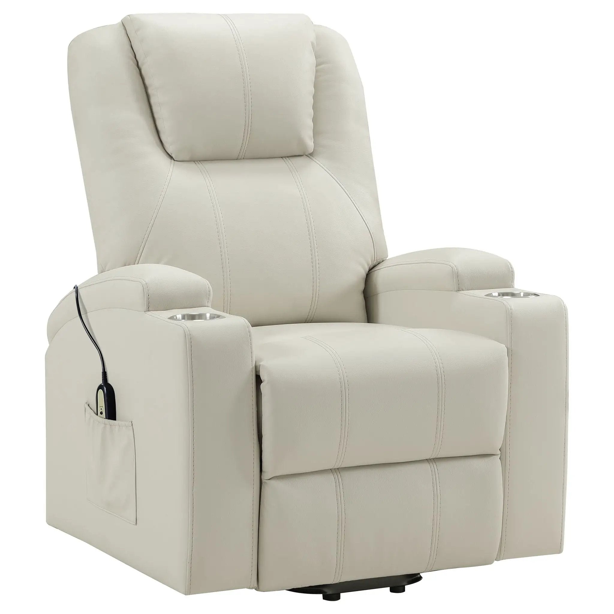 Armstrong Upholstered Power Lift Massage Recliner Ivory by Unique Piece Furniture