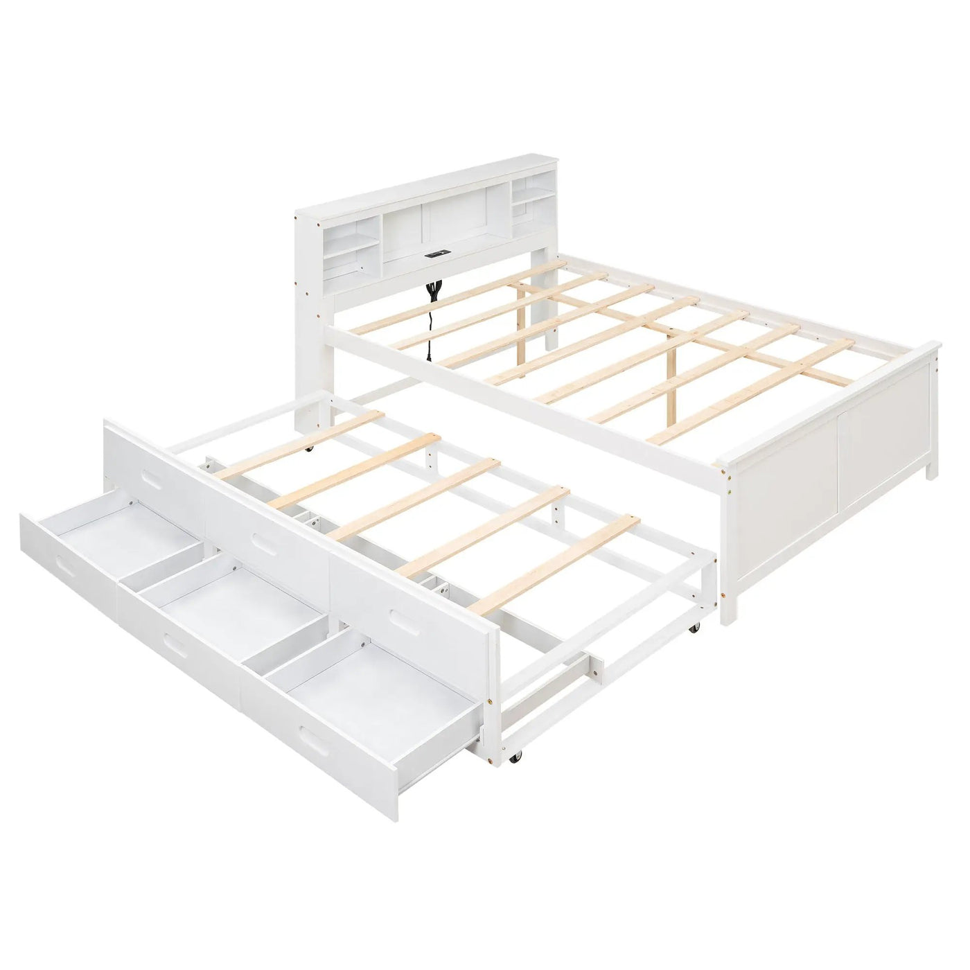 Platform Bed With Storage Headboard, USB, Trundle And 3 Drawers by HouseOfZazla