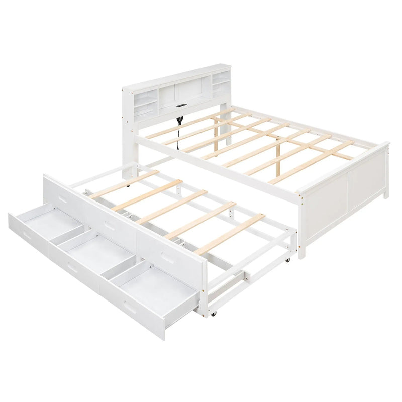 Platform Bed With Storage Headboard, USB, Trundle And 3 Drawers by Unique Piece Furniture