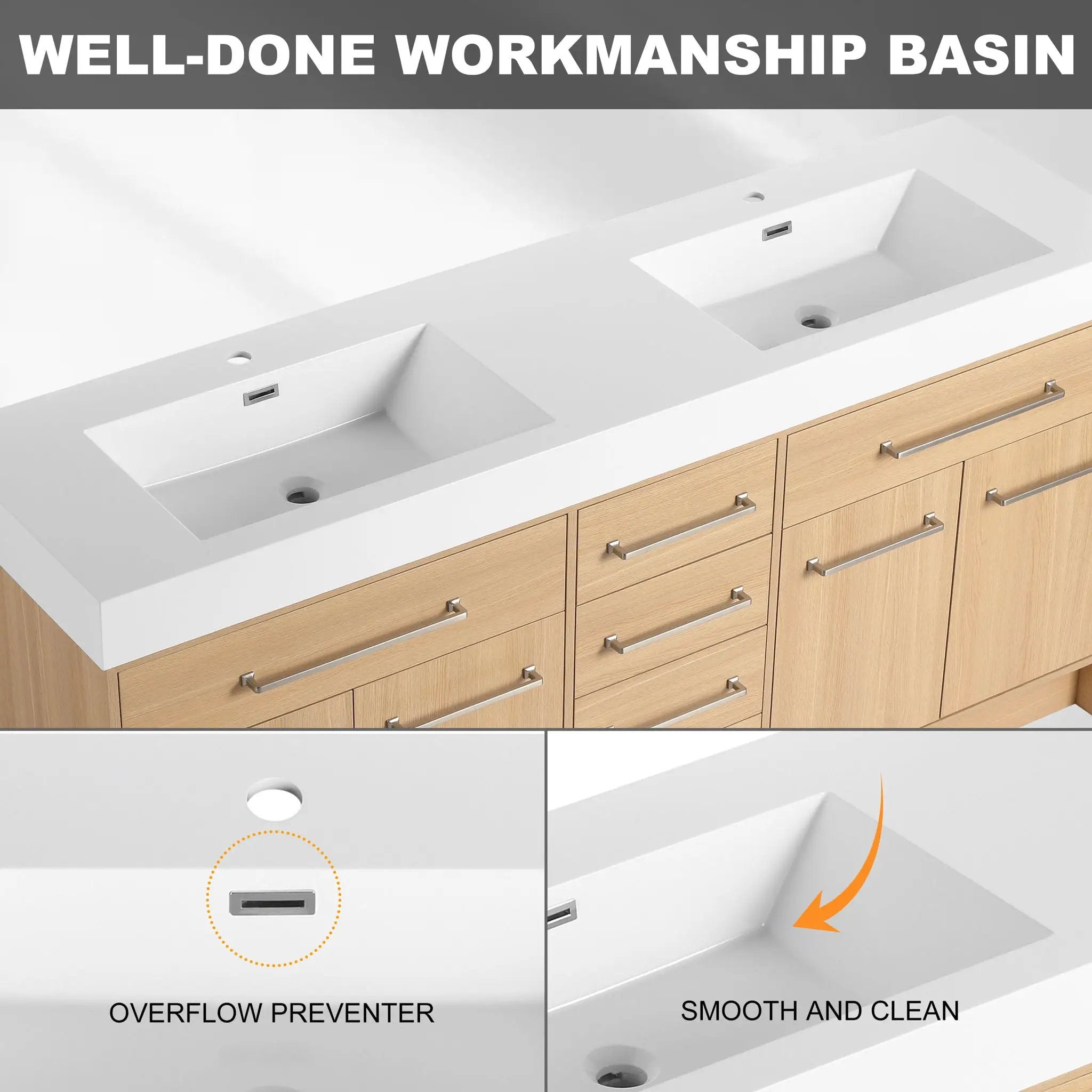 Freestanding Bathroom Vanity With Resin Sink, Soft-Closing Doors And Drawers by Unique Piece Furniture