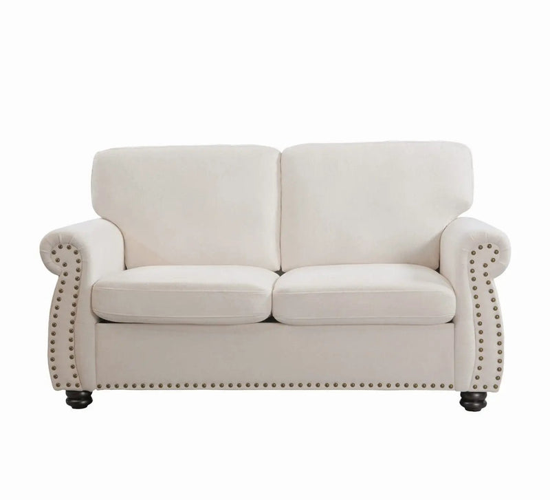 Soft Loveseat, Upholstered 2 Seater Couch, Loose Back Cushions And Turned Legs by HouseOfZazla