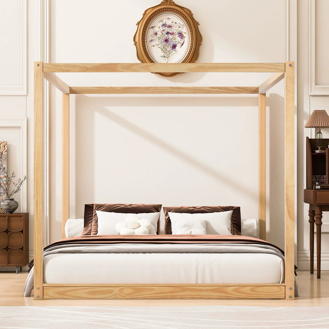 Wood Canopy Platform Bed With Support Legs And Airflow Slats by HouseOfZazla