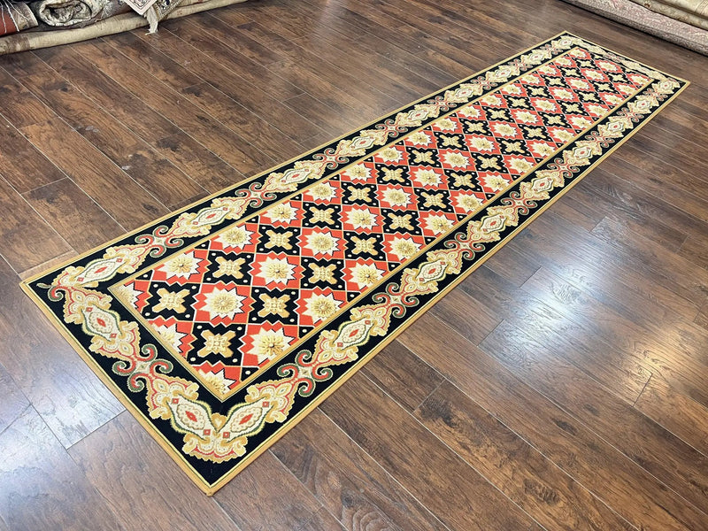 Vintage Runner Rug 3.5 x 14, Long Runner Rug, Stark Custom Made Carpet, European Design, Red Black Ivory Tan, Long Rug for Hallway by Jewel Rugs