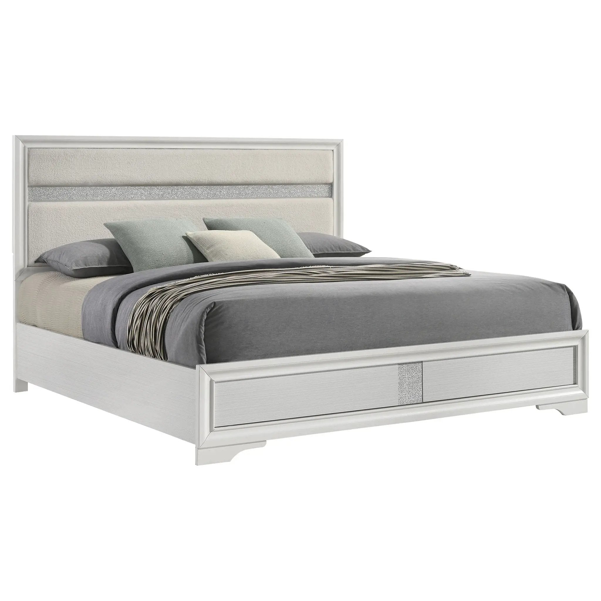 Miranda 54-inch Upholstered Eastern King Panel Bed White by Unique Piece Furniture