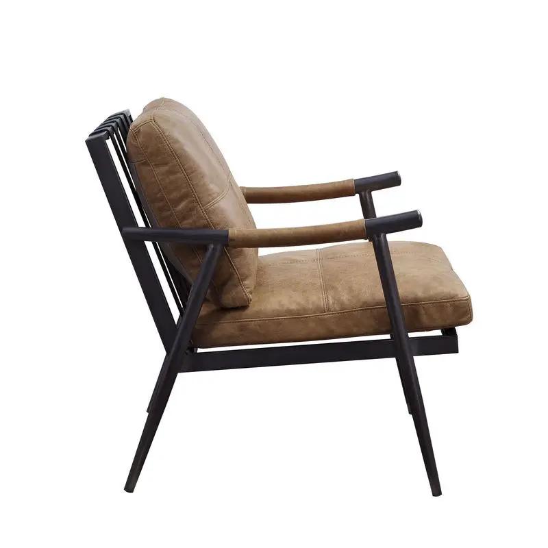 Anzan - Accent Chair - Berham Chestnut Top Grain Leather & Matt Iron by Unique Piece Furniture
