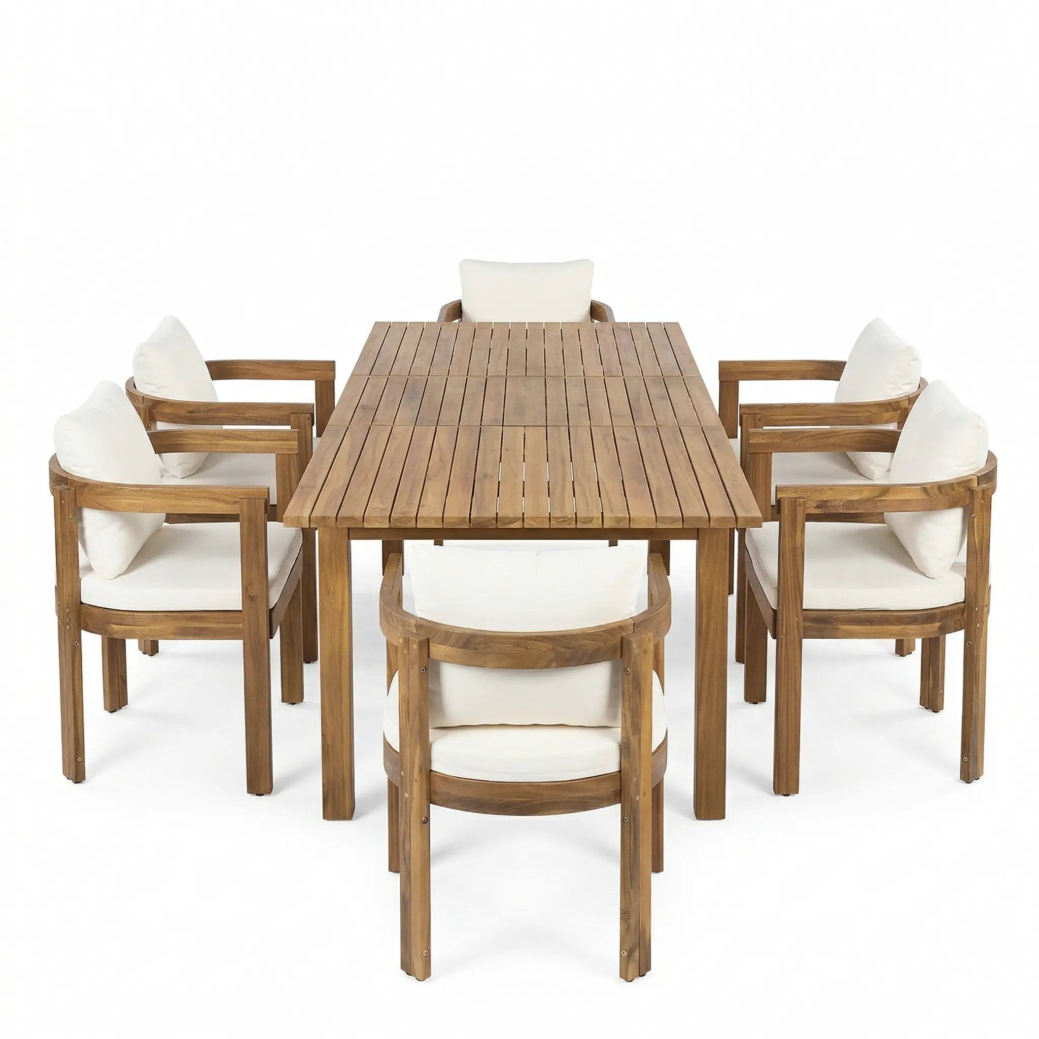 7 Pieces Acacia Wood Outdoor Dining Set with Cream Cushions by HouseOfZazla