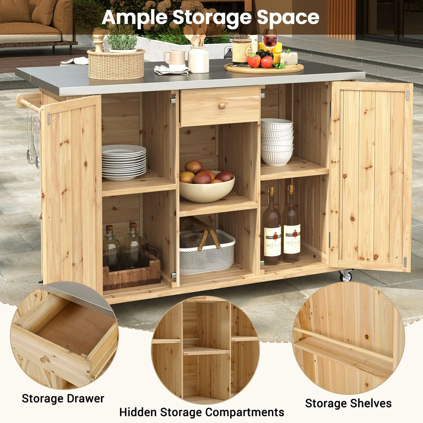 Outdoor Kitchen Island With Stainless Steel Top, Ample Storage Space, Towel And Spice Racks And A Bottle Opener by Unique Piece Furniture