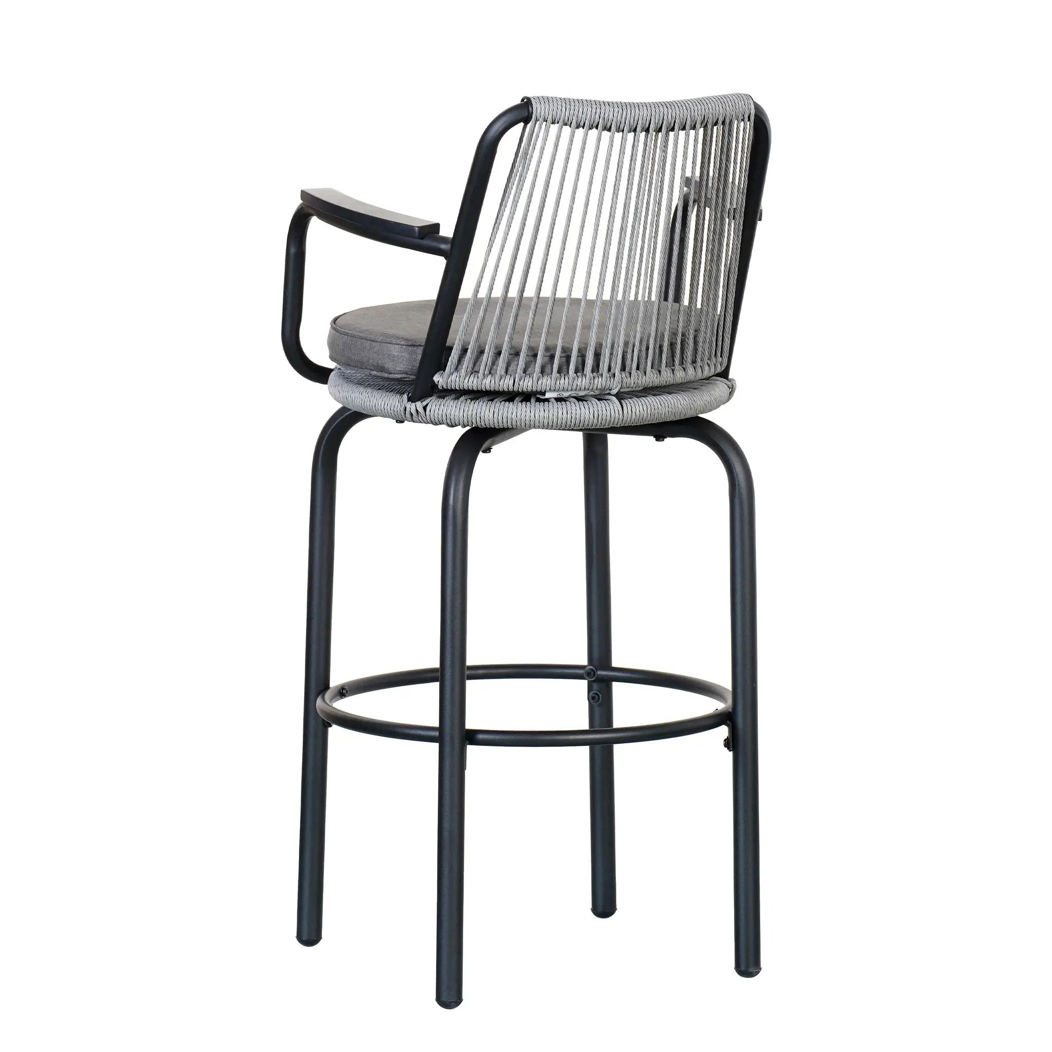Outdoor Patio Bar Stools 29"H Set of 2, Modern Woven Rattan Rope Bar Height Chair by HouseOfZazla