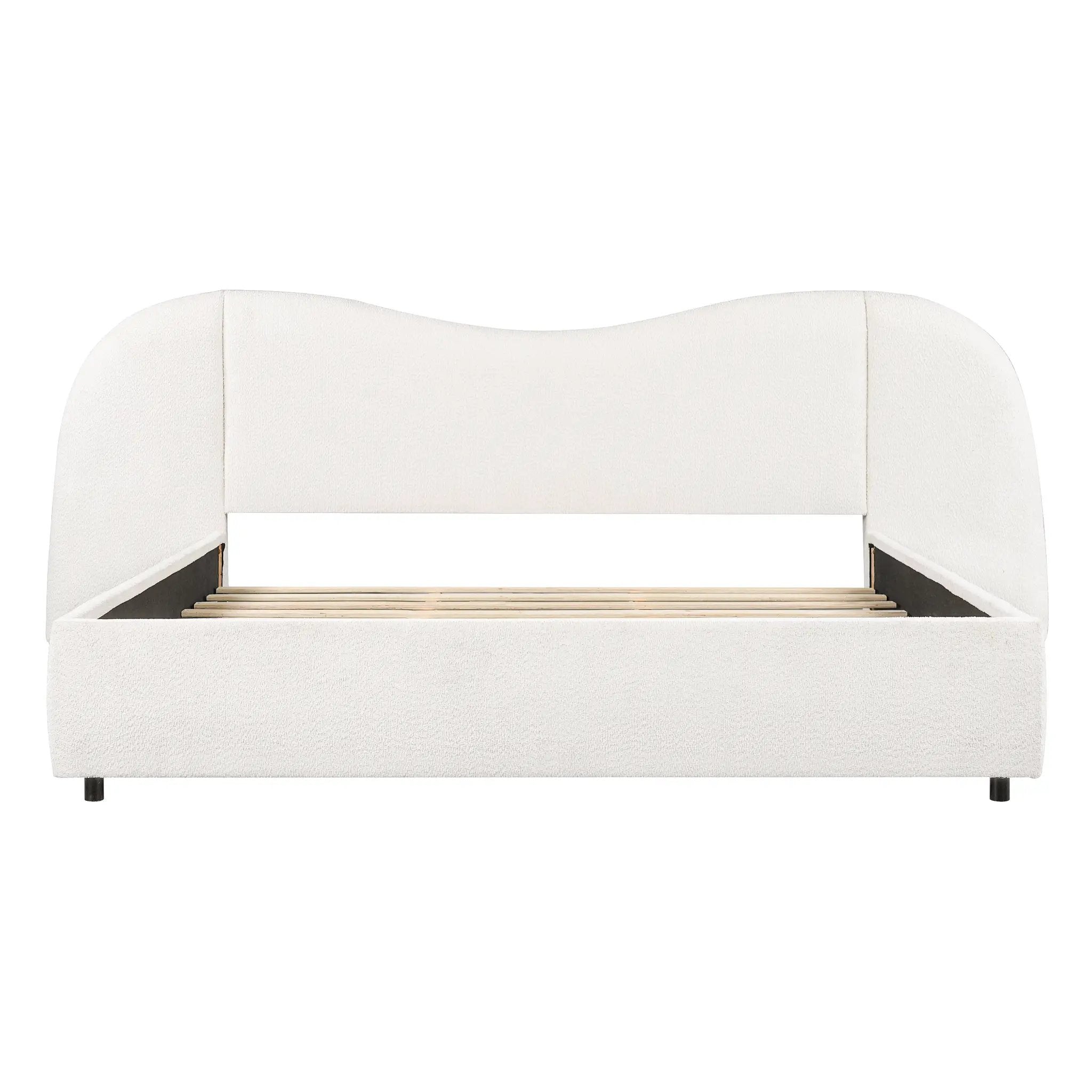 King Size Upholstered Bed Frame With Boucle Fabric Curved And Wide Headboard by HouseOfZazla
