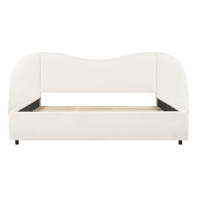 King Size Upholstered Bed Frame With Boucle Fabric Curved And Wide Headboard by HouseOfZazla
