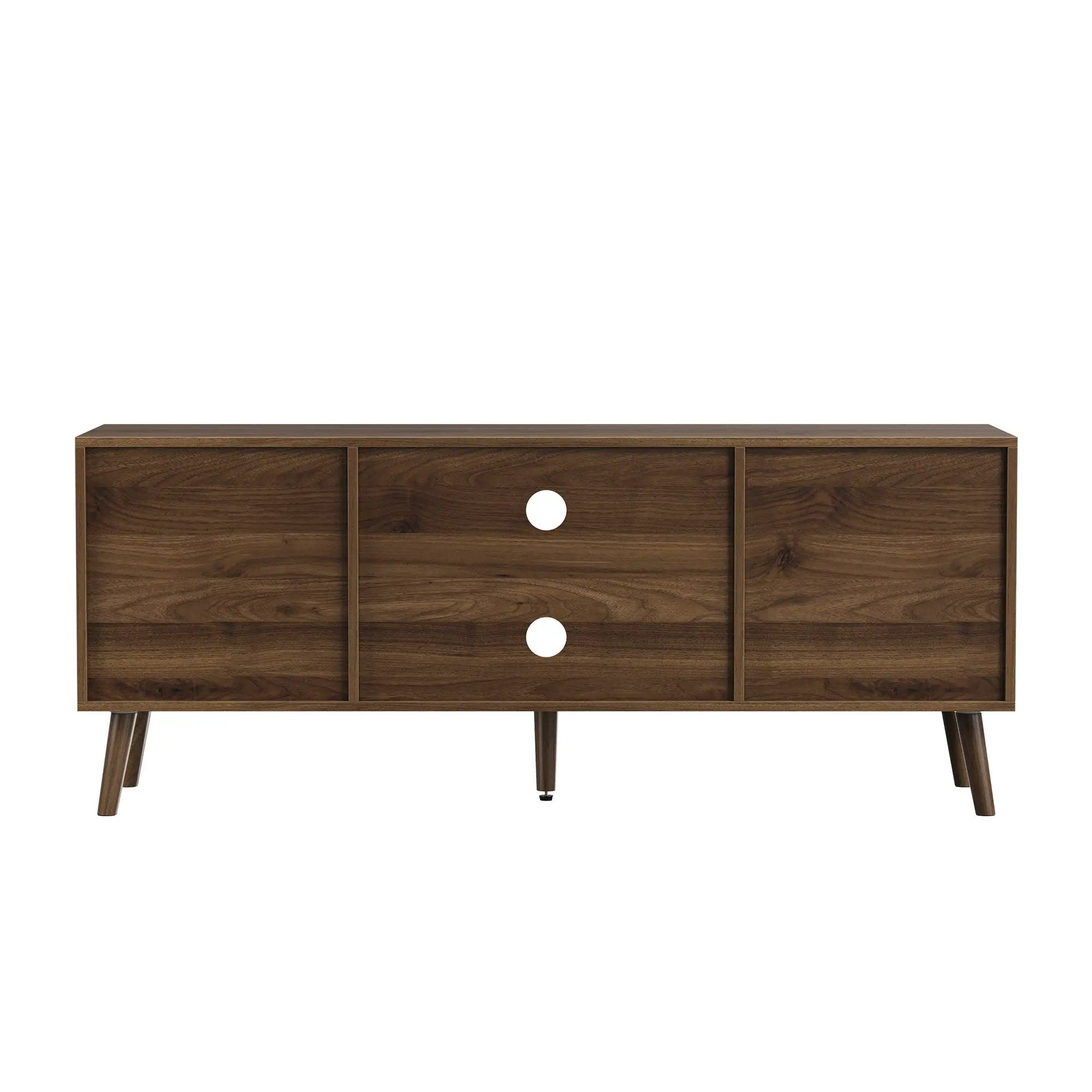 55" TV Cabinet With Vertical Groove Doors, Adjustable Shelves - Walnut by HouseOfZazla
