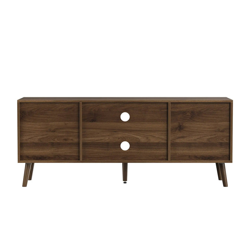 55" TV Cabinet With Vertical Groove Doors, Adjustable Shelves - Walnut by HouseOfZazla