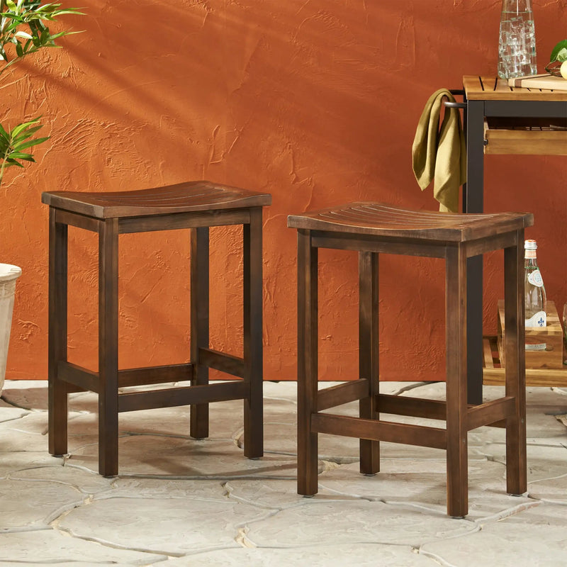 Outdoor Acacia Wood Counter Height Barstool Set of 2 by HouseOfZazla