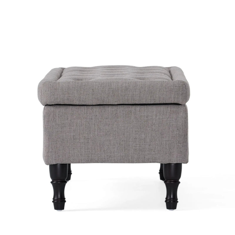 Dean Fabric Storage Wide Tufted Rectangle Ottoman - Gray by HouseOfZazla